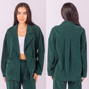 VERY J Green Oversized Soft Knit Corduroy Drop Shoulder Open Front Blazer Jacket